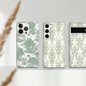 Groene Franse Toile Telefoonhoesje Bloemen Cover voor Google Pixel 9a 8Pro 8Pro 7A 6A Samsung Galaxy S25 S24 A15 A55 A54 A35 iPhone 16Pro 15 13 12