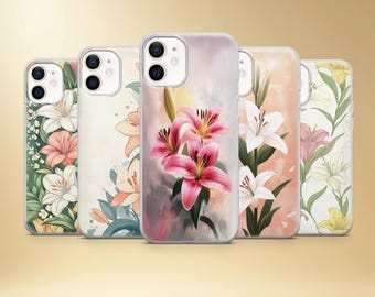 Funda para teléfono con diseño floral de lirio, funda botánica para iPhone, Samsung, Pixel