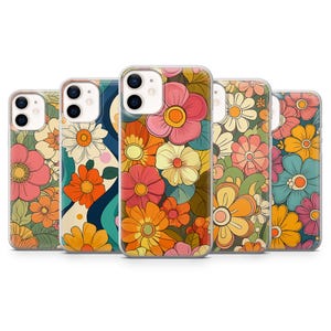 Retro Floral Phone Case Hippie Cover for iPhone 16Pro, 15, 14, 13, 12, Samsung S25Ultra, S24Fe, S23, S21, A55, A54, A15, A35 Pixel 9, 8a