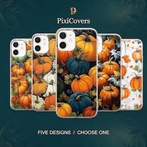 Funda para teléfono con diseño de calabaza y motivos botánicos otoñales para iPhone 18 Pro, 17, 16, 15, 14, 13, Samsung S26, S25, S24, S23, A17, A57, A37 Pixel 11, 10