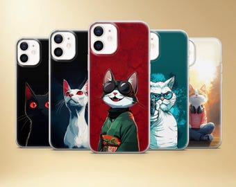 Cartoon Cat Phone Case, Soft TPU Gel Cover for iPhone, Samsung, Pixel