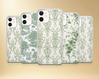 Funda para teléfono con estampado Toile verde, funda botánica vintage para iPhone, Samsung, Pixel