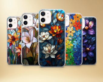 Gebrandschilderd glas bloemen telefoonhoesje, Mosaic Art Cover voor iPhone, Samsung, Pixel