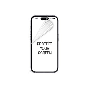 Peut inclure: Un smartphone avec un protecteur d'écran partiellement décollé, révélant le texte "PROTECT YOUR SCREEN". Le téléphone a un cadre noir et un écran blanc. L'heure 9h41 et une icône de signal 5G sont visibles en haut.