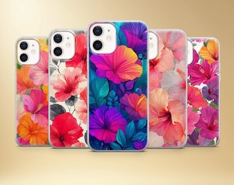 Tropical Hibiscus Floral Phone Case, Soft TPU Gel Cover, Vibrant UV Print