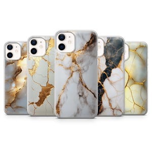 Capa de celular de mármore branco com detalhes dourados para iPhone, Samsung e Pixel