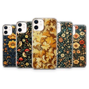 Funda vintage William Morris con diseño floral para iPhone 16Pro, 15, 14, 13, 12, Samsung S25, S24Fe, S23, S21, A55, A54, A15, A35 y Pixel 9 y 8a.