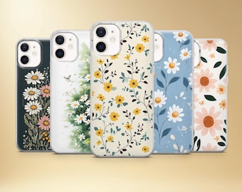 デイジーフローラル フォンケース ボタニカルカバー iPhone 17 Pro、Samsung S25、Pixel 10用