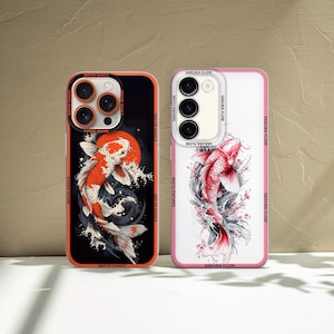 Koi Fish Phone Case Chinese Cover for iPhone 16Pro Max, 16 plus 15, 14, 13mini, 12, Samsung Galaxy S25Ultra S24Fe, S23Fe, A56 A55 A36 A15