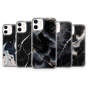 Black Marble Phone Case Elegant Cover for iPhone 16Pro, 15, 14, 13, 12, Samsung Galaxy S25Ultra, S24FE, S23, A54, A25, A15, A14 Pixel 9, 7a