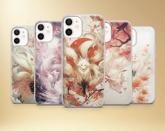 Funda para teléfono con diseño de zorro de nueve colas, funda con arte Kitsune, para iPhone, Samsung y protección Pixel.