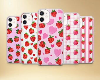 イチゴ柄のスマホケース、ソフトTPUジェルカバー、マット仕上げ