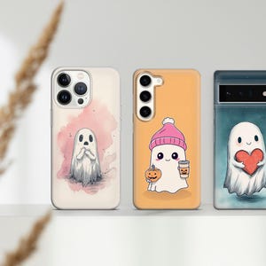 Kawaii Ghost Phone Case Cute Cover for for Samsung Galaxy S25Ultra, S24FE, S23, A16, A35, A56, A55, iPhone 16e, 15, 14, 13 Pixel 9a, 8A, 7A