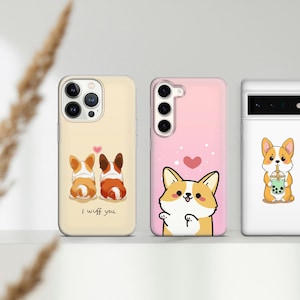 Cute Corgi Phone Case Cartoon Dog Cover for Samsung Galaxy S25Ultra, S24, S23, A15, A14, A54 A53 iPhone 16 15 14 13, 12, 11, Pixel 9 8Pro 6A