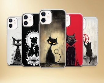Funda para teléfono con diseño de gato negro gótico, arte de brujería, cubierta de gel TPU suave.