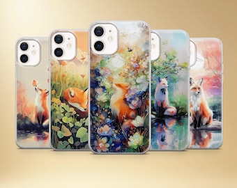 Watercolor Fox Phone Case, Forest Art Cover, iPhone, Samsung, Pixel