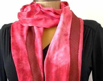 Upcycled cotton scarf, hand dyed red scarf, upcycled fabric, red upcycled fibers, Spring scarf, red t-shirt scarf