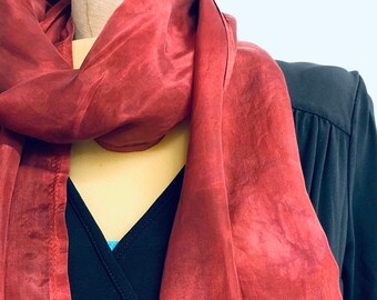 Crimson Silk Scarf. Red scarf. Crimson silk. One of a kind. Handmade. Artist Made.