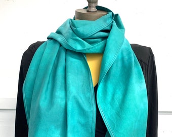 Teal hand-dyed scarf. Cotton scarf. Hand made. Artist made. Hand-dyed turquoise teal cotton twill scarf, accessory, handmade clothing.