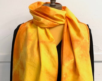 Yellow orange cotton scarf, Machine washable scarf, Shibori dyed scarf, Yellow scarf, Cotton scarf