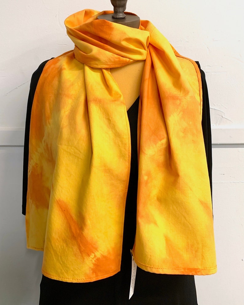 Yellow orange cotton scarf, Machine washable scarf, Shibori dyed scarf, Yellow scarf, Cotton scarf image 1