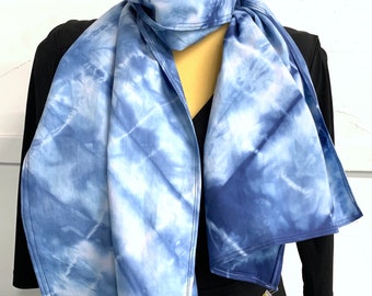 Blue Scarf. Shibori dyed navy blue cotton twill scarf. Dark blue scarf. Artist made. 100% cotton. Hand dyed.