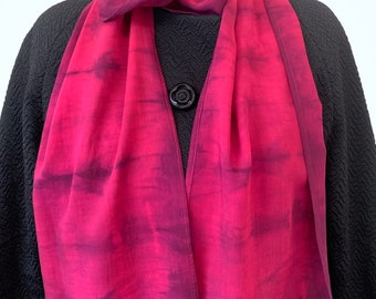 Fuchisa and purple Rayon scarf, handmade, hand dyed, Shibori dyed, one of a kind