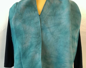 Teal neck scarf, rayon scarf, hand dyed scarf, teal scarf