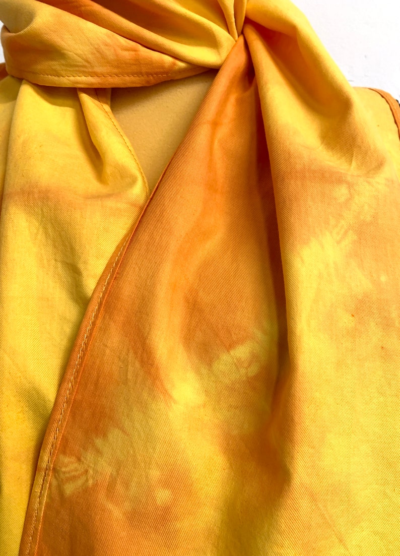 Yellow orange cotton scarf, Machine washable scarf, Shibori dyed scarf, Yellow scarf, Cotton scarf image 2