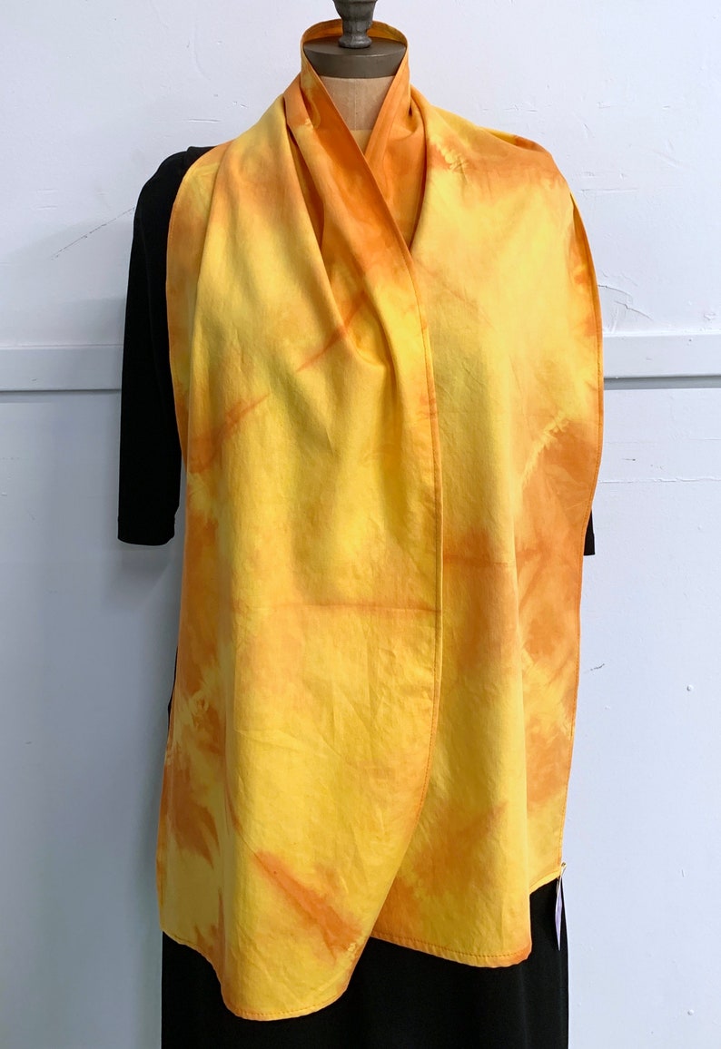 Yellow orange cotton scarf, Machine washable scarf, Shibori dyed scarf, Yellow scarf, Cotton scarf image 3