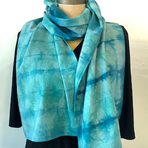 Hand-dyed Silk noil green and blue scarf, sustainably sourced silk, Winter scarf, holiday scarf, silk scarf