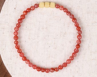 Pulsera de cuentas de ámbar y ágata roja, pulsera de ámbar de corte plano, contraste minimalista, regalo ligero