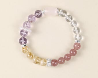 Pulsera multicolor de cuentas de cristal, mezcla de cuarzo rosa y amatista, cuentas redondas de 8 mm, joyería de regalo.