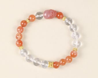 Pulsera bicolor con dijes Pixiu, ágata Nanhong roja, cuentas de cristal blanco y ágata rosa, regalo colorido para el día a día.