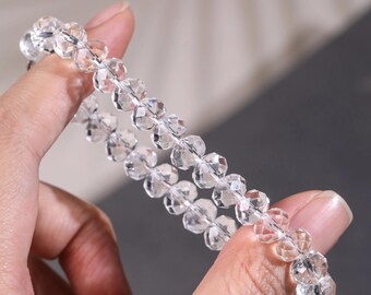 Pulsera de cuarzo transparente facetado de 8 mm, joya elástica para la muñeca con cuentas de cristal brillante, regalo perfecto.