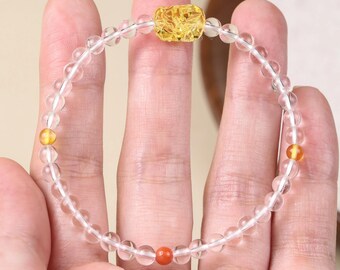 Pulsera Pixiu de ámbar dorado con detalles de cristal y ágata roja, pulsera con dije de cuentas talladas, ¡Regalo! ¡Preventa!