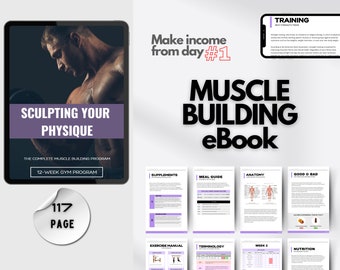 12-Weeks Muscle Building Program Template, Full Nutrition, 90 Exercise illustrated, Training, Fitness Template, Anatomy Template, eBook