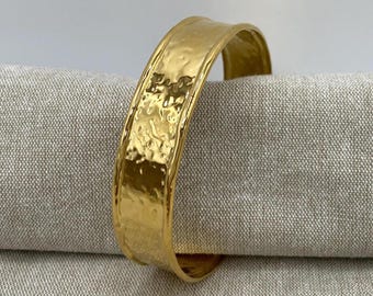 Statement bangle, gold-plated stainless steel, adjustable size, hammered gold stainless steel bangle, wide statement bangle