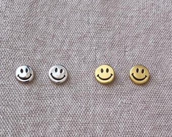 Smiley Stainless Steel Stud Earrings - Silver and 14K Gold - Mini Emoji Stud Earrings - Minimalist Everyday Jewelry