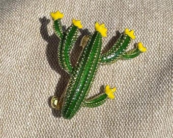 Funny Green Cactus Pin - Cactus Brooch - Green Cactus Pin with Yellow Flowers - Cute Pin for Denim Jacket, Bag & Hat