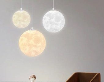 Hanging Moon Ceiling Light | Chandelier Pendant | Hanging Moon Lighting | Bedroom Moon Pendant | Large 3D Printed Moon | Luna Light Shade