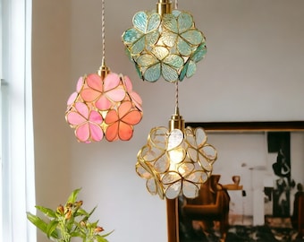 Glass Ceiling Light | Nordic Pendant Light | Glass Chandelier | Vintage Flower Lamp | Retro Pendant Light Fixture | Hanging Pendant Light