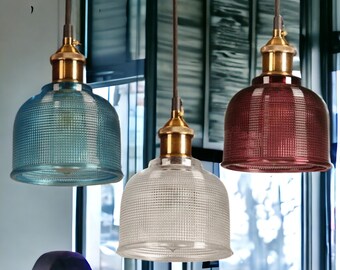 Vintage Hängeleuchte | Nordische Pendelleuchte | Küchen-Inselleuchte | Glas Pendelleuchte | Glasmalerei | Retro-Lampe | Modernes Zuhause