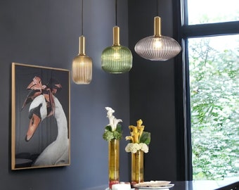 Noordse hanglamp | Glazen hanger | Keukeneilandlamp | Retrolamp | Vintagelamp | LED-plafondlamp | Glazen lampenkap | Glas-in-lood