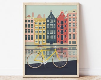 Amsterdam Travel Poster, Holland Travel Print, Amsterdam Illustratie, Holland Poster, Vintage Travel Art, Amsterdam Vakantie Verjaardagscadeau