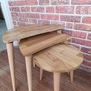 Solid Wood Nesting Coffee Table Set: Mid Century Modern Side Tables