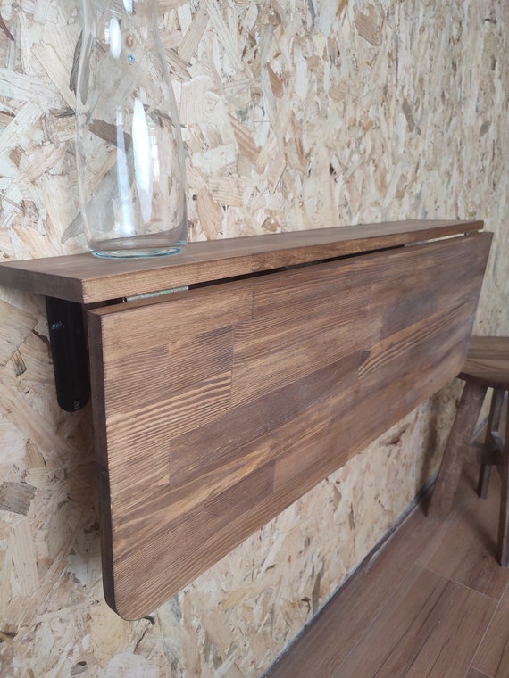 Natural Solid Wood Murphy Desk, Wall Mounted Folding Table With Shelves,Space Saving Table,Floating Kitchen Table,Murphy Table,Foldable Desk