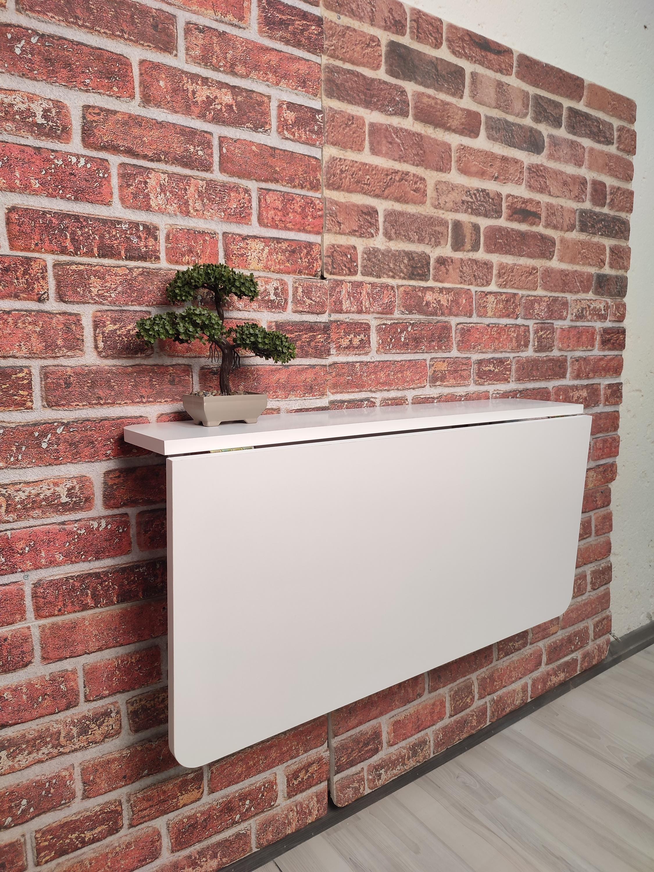 White Wall Mounted Folding Table With Shelves,Space Saving Table, Floating Kitchen Table,Murphy Table,Oficce desk, Foldable Desk,Murphy Desk