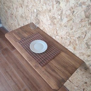 Bureau escamotable en bois massif naturel, table pliante murale avec étagères, table gain de place, table de cuisine flottante, table escamotable, bureau pliable image 3