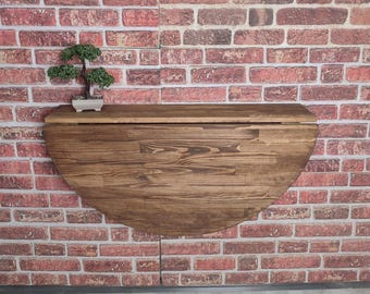 Bureau escamotable rond en pin massif : table pliante murale avec étagère (24 x 36 po.)